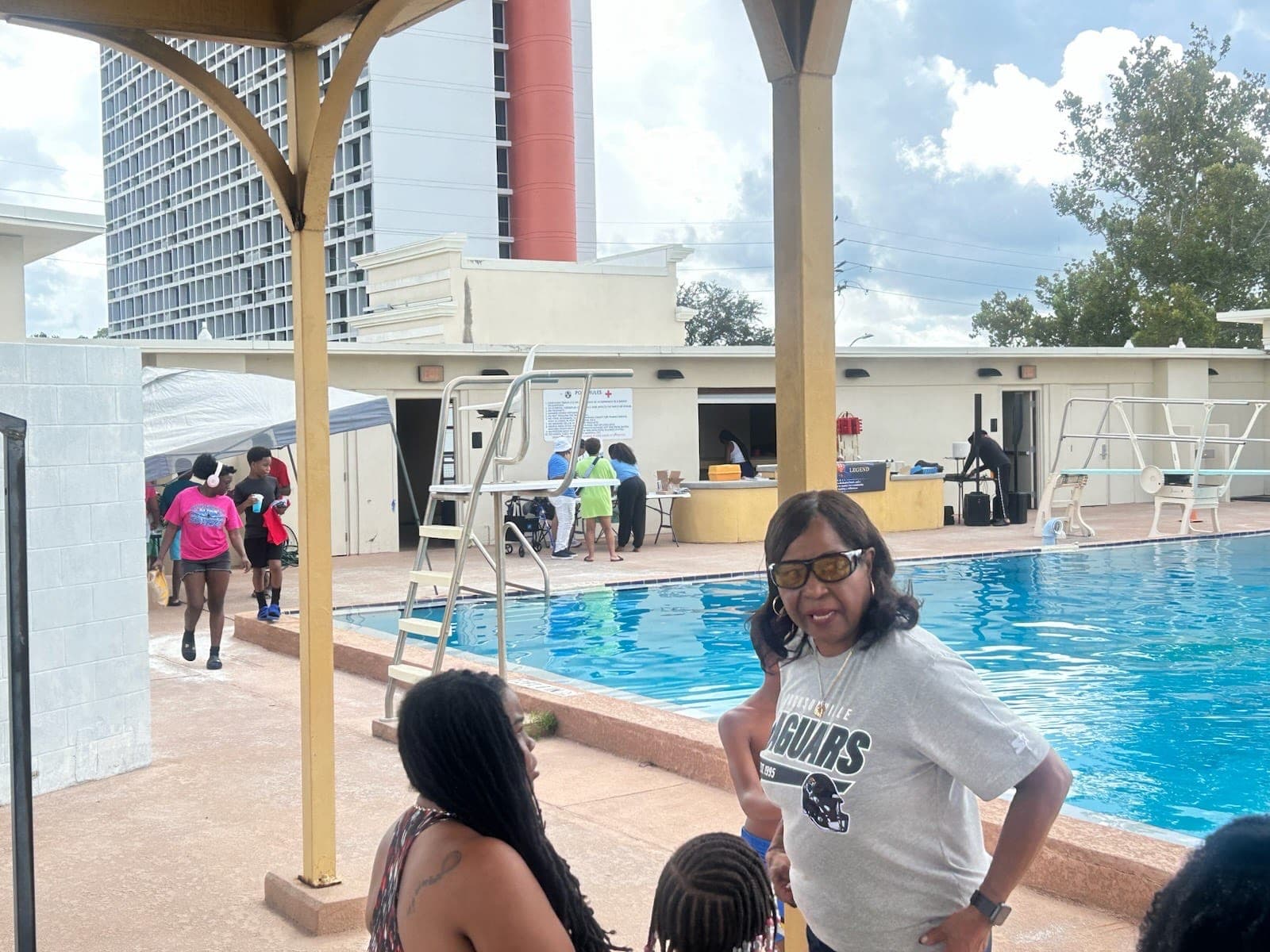 A community member at the pool during the event
