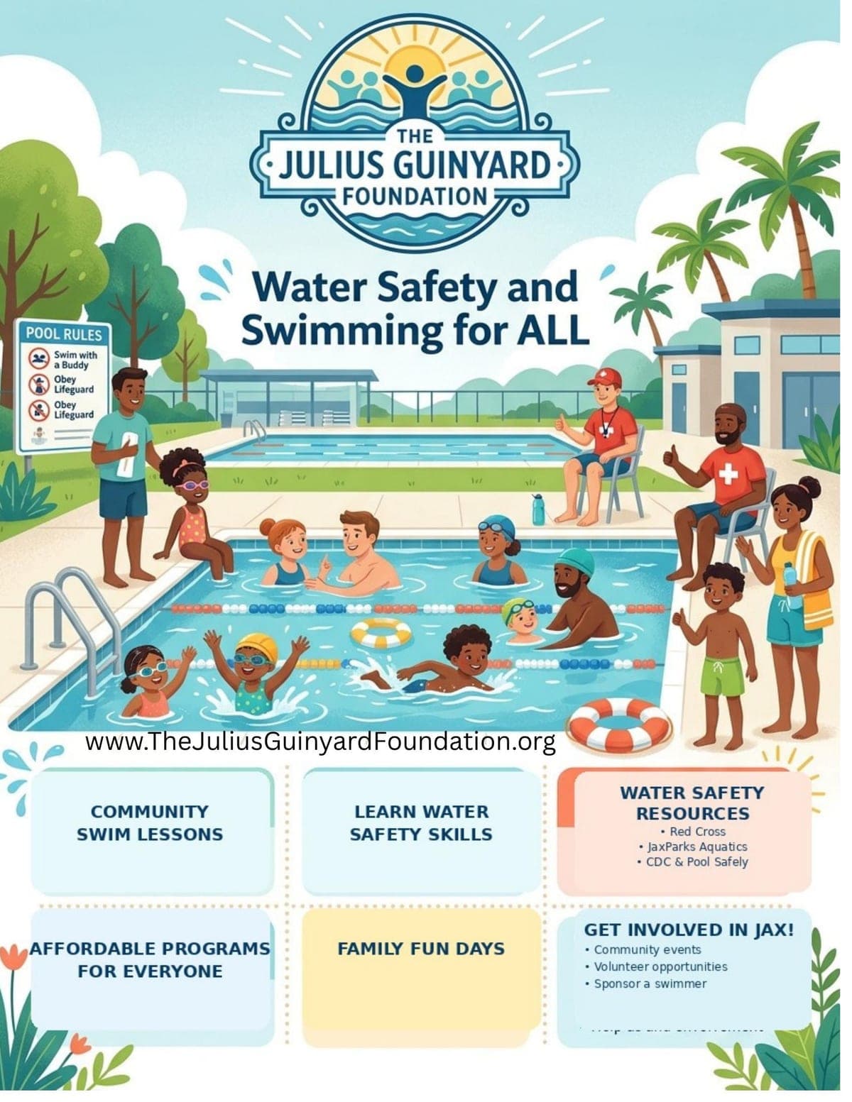 The Julius Guinyard Foundation flyer — Water Safety and Swimming for ALL